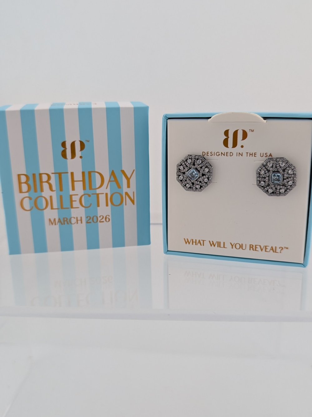 March Birthstone Blue Halo Stud Earrings